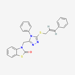 molecular formula C25H20N4OS2 B2420408 (E)-3-((5-(肉桂硫基)-4-苯基-4H-1,2,4-三唑-3-基)甲基)苯并[d]噻唑-2(3H)-酮 CAS No. 1321672-96-1