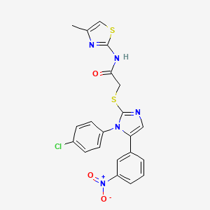 molecular formula C21H16ClN5O3S2 B2420411 2-((1-(4-氯苯基)-5-(3-硝基苯基)-1H-咪唑-2-基)硫代)-N-(4-甲基噻唑-2-基)乙酰胺 CAS No. 1226441-86-6