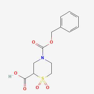 molecular formula C13H15NO6S B2420423 1,1-Dioxo-4-phenylmethoxycarbonyl-1,4-thiazinane-2-carboxylic acid CAS No. 2287312-40-5