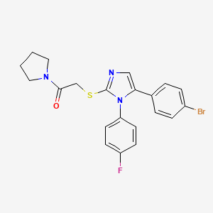 molecular formula C21H19BrFN3OS B2420439 2-((5-(4-bromophenyl)-1-(4-fluorophenyl)-1H-imidazol-2-yl)thio)-1-(pyrrolidin-1-yl)ethanone CAS No. 1207045-07-5