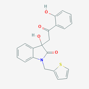 molecular formula C21H17NO4S B242045 3-hydroxy-3-[2-(2-hydroxyphenyl)-2-oxoethyl]-1-(2-thienylmethyl)-1,3-dihydro-2H-indol-2-one 