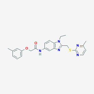 molecular formula C24H25N5O2S B242046 N-(1-ethyl-2-{[(4-methyl-2-pyrimidinyl)sulfanyl]methyl}-1H-benzimidazol-5-yl)-2-(3-methylphenoxy)acetamide 
