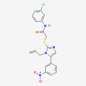 molecular formula C20H17ClN4O3S B2420460 2-((1-allyl-5-(3-nitrophenyl)-1H-imidazol-2-yl)thio)-N-(3-chlorophenyl)acetamide CAS No. 1235287-82-7