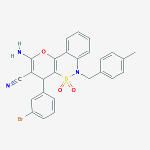 molecular formula C26H20BrN3O3S B2420474 2-Amino-4-(3-bromophenyl)-6-(4-methylbenzyl)-4,6-dihydropyrano[3,2-c][2,1]benzothiazine-3-carbonitrile 5,5-dioxide CAS No. 893296-14-5