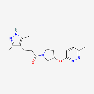 molecular formula C17H23N5O2 B2420509 3-(3,5-dimethyl-1H-pyrazol-4-yl)-1-(3-((6-methylpyridazin-3-yl)oxy)pyrrolidin-1-yl)propan-1-one CAS No. 2034203-95-5