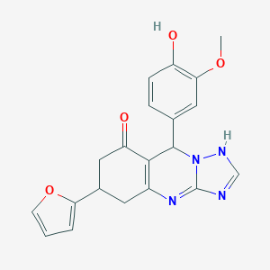 molecular formula C20H18N4O4 B242052 6-(furan-2-yl)-9-(4-hydroxy-3-methoxyphenyl)-5,6,7,9-tetrahydro-1H-[1,2,4]triazolo[5,1-b]quinazolin-8-one 
