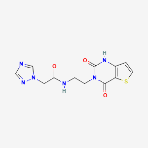 molecular formula C12H12N6O3S B2420522 N-(2-(2,4-dioxo-1,2-dihydrothieno[3,2-d]pyrimidin-3(4H)-yl)ethyl)-2-(1H-1,2,4-triazol-1-yl)acetamide CAS No. 2034285-54-4