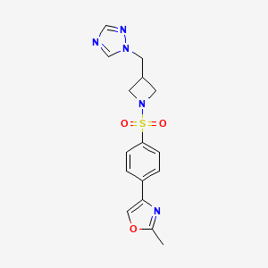 molecular formula C16H17N5O3S B2420523 4-(4-((3-((1H-1,2,4-triazol-1-yl)methyl)azetidin-1-yl)sulfonyl)phenyl)-2-methyloxazole CAS No. 2176270-24-7