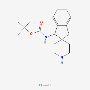 molecular formula C18H27ClN2O2 B2420524 Tert-butyl N-spiro[1,3-dihydroindene-2,4'-piperidine]-1-ylcarbamate;hydrochloride CAS No. 2418643-73-7