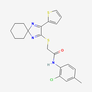 molecular formula C21H22ClN3OS2 B2420535 N-(2-chloro-4-methylphenyl)-2-((3-(thiophen-2-yl)-1,4-diazaspiro[4.5]deca-1,3-dien-2-yl)thio)acetamide CAS No. 1224015-57-9