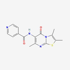 molecular formula C15H14N4O2S B2420556 N-(2,3,7-三甲基-5-氧代-5H-噻唑并[3,2-a]嘧啶-6-基)异烟酰胺 CAS No. 1021040-11-8