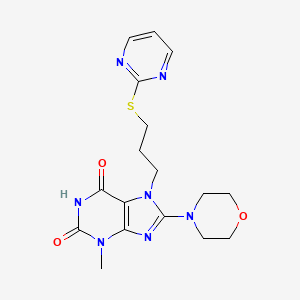 molecular formula C17H21N7O3S B2420562 3-Methyl-8-morpholin-4-yl-7-(3-pyrimidin-2-ylsulfanylpropyl)purine-2,6-dione CAS No. 713127-80-1