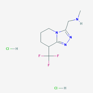 molecular formula C9H15Cl2F3N4 B2420563 N-甲基-1-(8-(三氟甲基)-5,6,7,8-四氢-[1,2,4]三唑并[4,3-a]吡啶-3-基)甲胺二盐酸盐 CAS No. 2137766-69-7