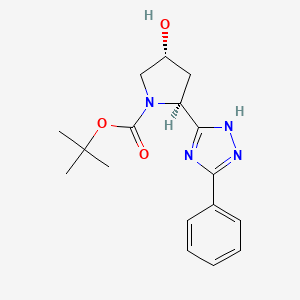 molecular formula C17H22N4O3 B2420587 Tert-butyl (2S,4R)-4-hydroxy-2-(3-phenyl-1H-1,2,4-triazol-5-yl)pyrrolidine-1-carboxylate CAS No. 2223097-46-7