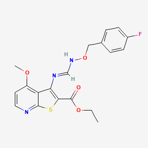 molecular formula C19H18FN3O4S B2420611 Ethyl 3-[({[(4-fluorobenzyl)oxy]imino}methyl)amino]-4-methoxythieno[2,3-b]pyridine-2-carboxylate CAS No. 341966-70-9