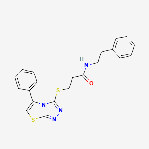 molecular formula C21H20N4OS2 B2420613 N-phenethyl-3-((5-phenylthiazolo[2,3-c][1,2,4]triazol-3-yl)thio)propanamide CAS No. 671199-81-8