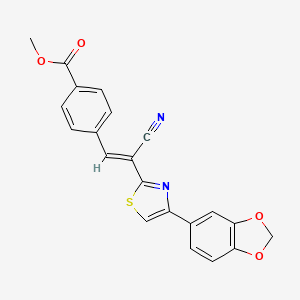 molecular formula C21H14N2O4S B2420624 (E)-methyl 4-(2-(4-(benzo[d][1,3]dioxol-5-yl)thiazol-2-yl)-2-cyanovinyl)benzoate CAS No. 683250-10-4