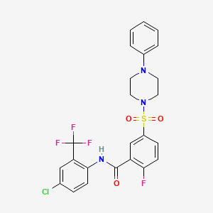 molecular formula C24H20ClF4N3O3S B2420640 N-(4-chloro-2-(trifluoromethyl)phenyl)-2-fluoro-5-((4-phenylpiperazin-1-yl)sulfonyl)benzamide CAS No. 451479-64-4