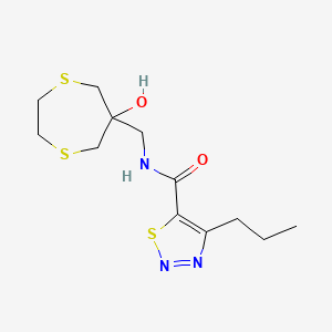 molecular formula C12H19N3O2S3 B2420645 N-[(6-Hydroxy-1,4-dithiepan-6-yl)methyl]-4-propylthiadiazole-5-carboxamide CAS No. 2415492-05-4