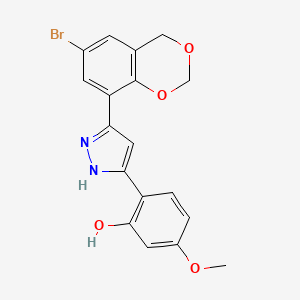 molecular formula C18H15BrN2O4 B2420674 2-(5-(6-bromo-4H-benzo[d][1,3]dioxin-8-yl)-1H-pyrazol-3-yl)-5-methoxyphenol CAS No. 879587-85-6