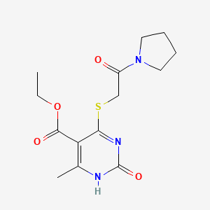 molecular formula C14H19N3O4S B2420675 ethyl 6-methyl-2-oxo-4-{[2-oxo-2-(pyrrolidin-1-yl)ethyl]sulfanyl}-1,2-dihydropyrimidine-5-carboxylate CAS No. 946354-52-5