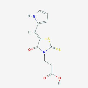 molecular formula C11H10N2O3S2 B2420687 (Z)-3-(5-((1H-pyrrol-2-yl)methylene)-4-oxo-2-thioxothiazolidin-3-yl)propanoic acid CAS No. 881546-87-8