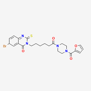 molecular formula C23H25BrN4O4S B2420696 6-Bromo-3-{6-[4-(furan-2-carbonyl)piperazin-1-yl]-6-oxohexyl}-2-sulfanylidene-1,2,3,4-tetrahydroquinazolin-4-one CAS No. 422288-49-1