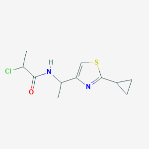 molecular formula C11H15ClN2OS B2420705 2-Chloro-N-[1-(2-cyclopropyl-1,3-thiazol-4-yl)ethyl]propanamide CAS No. 2411242-13-0