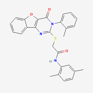 molecular formula C27H23N3O3S B2420715 N-(2,5-dimethylphenyl)-2-((4-oxo-3-(o-tolyl)-3,4-dihydrobenzofuro[3,2-d]pyrimidin-2-yl)thio)acetamide CAS No. 895649-29-3