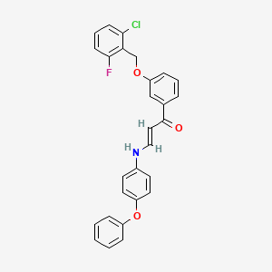 molecular formula C28H21ClFNO3 B2420717 (E)-1-[3-[(2-chloro-6-fluorophenyl)methoxy]phenyl]-3-(4-phenoxyanilino)prop-2-en-1-one CAS No. 478039-76-8
