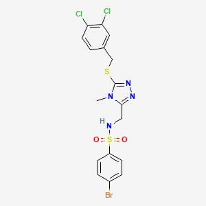 molecular formula C17H15BrCl2N4O2S2 B2420729 4-bromo-N-[[5-[(3,4-dichlorophenyl)methylsulfanyl]-4-methyl-1,2,4-triazol-3-yl]methyl]benzenesulfonamide CAS No. 338421-62-8