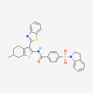 molecular formula C31H27N3O3S3 B2420748 N-(3-(benzo[d]thiazol-2-yl)-6-methyl-4,5,6,7-tetrahydrobenzo[b]thiophen-2-yl)-4-(indolin-1-ylsulfonyl)benzamide CAS No. 394227-21-5