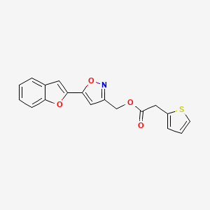 molecular formula C18H13NO4S B2420752 (5-(Benzofuran-2-yl)isoxazol-3-yl)methyl 2-(thiophen-2-yl)acetate CAS No. 1105244-39-0