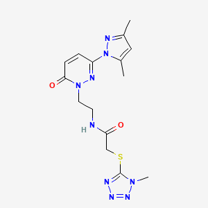 molecular formula C15H19N9O2S B2420767 N-(2-(3-(3,5-二甲基-1H-吡唑-1-基)-6-氧代嘧啶-1(6H)-基)乙基)-2-((1-甲基-1H-四唑-5-基)硫代)乙酰胺 CAS No. 1351630-30-2
