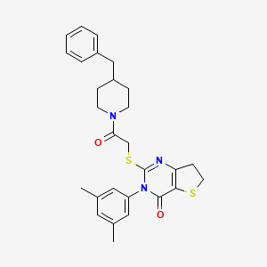 molecular formula C28H31N3O2S2 B2420782 2-((2-(4-benzylpiperidin-1-yl)-2-oxoethyl)thio)-3-(3,5-dimethylphenyl)-6,7-dihydrothieno[3,2-d]pyrimidin-4(3H)-one CAS No. 877653-28-6