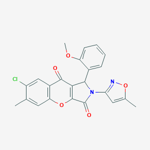 molecular formula C23H17ClN2O5 B242086 7-Chloro-1-(2-methoxyphenyl)-6-methyl-2-(5-methyl-3-isoxazolyl)-1,2-dihydrochromeno[2,3-c]pyrrole-3,9-dione 