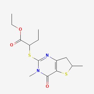 molecular formula C14H20N2O3S2 B2420869 Ethyl 2-[(3,6-dimethyl-4-oxo-6,7-dihydrothieno[3,2-d]pyrimidin-2-yl)sulfanyl]butanoate CAS No. 702665-80-3