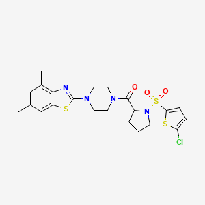 molecular formula C22H25ClN4O3S3 B2420888 (1-((5-氯噻吩-2-基)磺酰基)吡咯烷-2-基)(4-(4,6-二甲基苯并[d]噻唑-2-基)哌嗪-1-基)甲苯酮 CAS No. 1101187-56-7