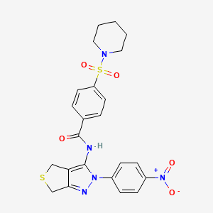 molecular formula C23H23N5O5S2 B2420895 N-[2-(4-nitrophenyl)-4,6-dihydrothieno[3,4-c]pyrazol-3-yl]-4-piperidin-1-ylsulfonylbenzamide CAS No. 396722-85-3