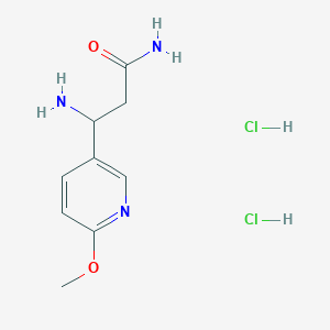 molecular formula C9H15Cl2N3O2 B2420917 3-Amino-3-(6-methoxypyridin-3-yl)propanamide;dihydrochloride CAS No. 2260937-22-0