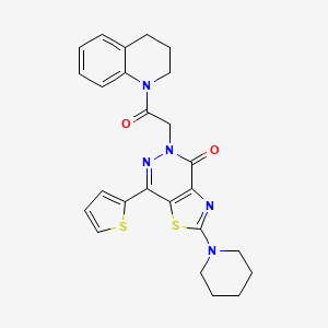molecular formula C25H25N5O2S2 B2420928 5-(2-(3,4-dihydroquinolin-1(2H)-yl)-2-oxoethyl)-2-(piperidin-1-yl)-7-(thiophen-2-yl)thiazolo[4,5-d]pyridazin-4(5H)-one CAS No. 1105233-89-3