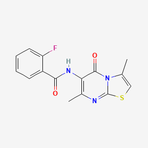 molecular formula C15H12FN3O2S B2420932 N-(3,7-二甲基-5-氧代-5H-噻唑并[3,2-a]嘧啶-6-基)-2-氟苯甲酰胺 CAS No. 946305-47-1