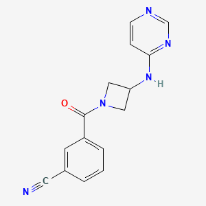 molecular formula C15H13N5O B2420935 3-{3-[(Pyrimidin-4-yl)amino]azetidine-1-carbonyl}benzonitrile CAS No. 2097899-47-1