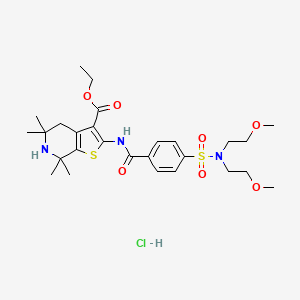 molecular formula C27H40ClN3O7S2 B2420975 ethyl 2-(4-(N,N-bis(2-methoxyethyl)sulfamoyl)benzamido)-5,5,7,7-tetramethyl-4,5,6,7-tetrahydrothieno[2,3-c]pyridine-3-carboxylate hydrochloride CAS No. 1216419-32-7