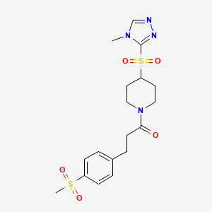 molecular formula C18H24N4O5S2 B2420986 1-(4-((4-methyl-4H-1,2,4-triazol-3-yl)sulfonyl)piperidin-1-yl)-3-(4-(methylsulfonyl)phenyl)propan-1-one CAS No. 1448054-56-5