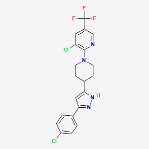 molecular formula C20H17Cl2F3N4 B2420996 3-chloro-2-{4-[3-(4-chlorophenyl)-1H-pyrazol-5-yl]piperidin-1-yl}-5-(trifluoromethyl)pyridine CAS No. 321848-27-5