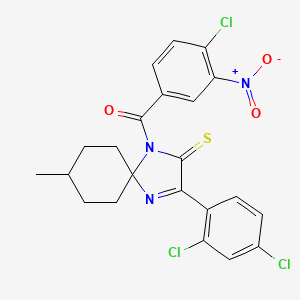 molecular formula C22H18Cl3N3O3S B2421027 1-(4-氯-3-硝基苯甲酰)-3-(2,4-二氯苯基)-8-甲基-1,4-二氮杂螺[4.5]癸-3-烯-2-硫酮 CAS No. 899782-11-7
