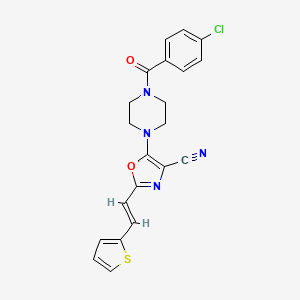 molecular formula C21H17ClN4O2S B2421044 (E)-5-(4-(4-chlorobenzoyl)piperazin-1-yl)-2-(2-(thiophen-2-yl)vinyl)oxazole-4-carbonitrile CAS No. 940993-46-4
