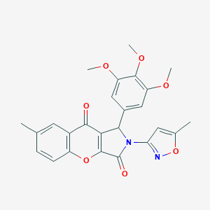 molecular formula C25H22N2O7 B242107 7-Methyl-2-(5-methyl-3-isoxazolyl)-1-(3,4,5-trimethoxyphenyl)-1,2-dihydrochromeno[2,3-c]pyrrole-3,9-dione 