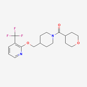 molecular formula C18H23F3N2O3 B2421083 Oxan-4-yl-[4-[[3-(trifluoromethyl)pyridin-2-yl]oxymethyl]piperidin-1-yl]methanone CAS No. 2379972-58-2